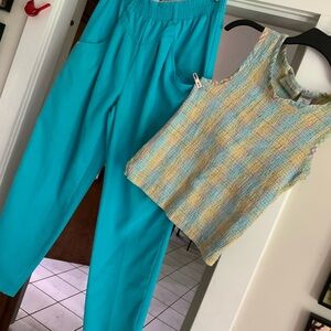 Women's Teal Pants and Multicolor Top Set